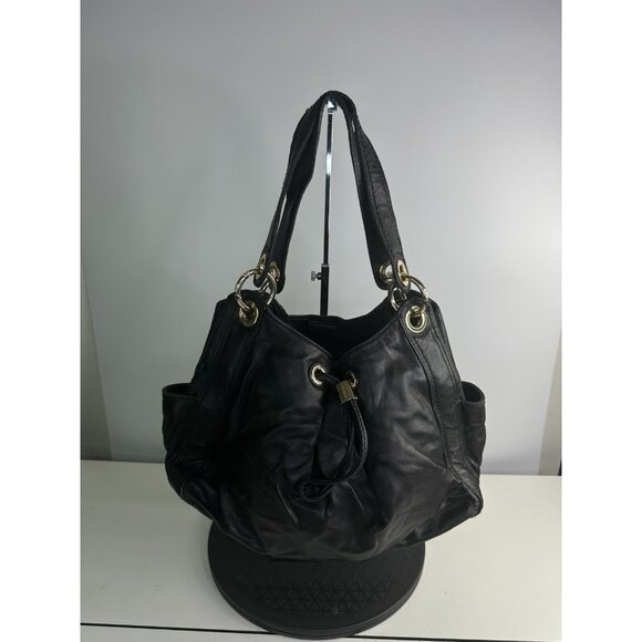 Michael Kors Braided Grommet Black Leather Shoulder Large Handbag - Picture 1 of 8